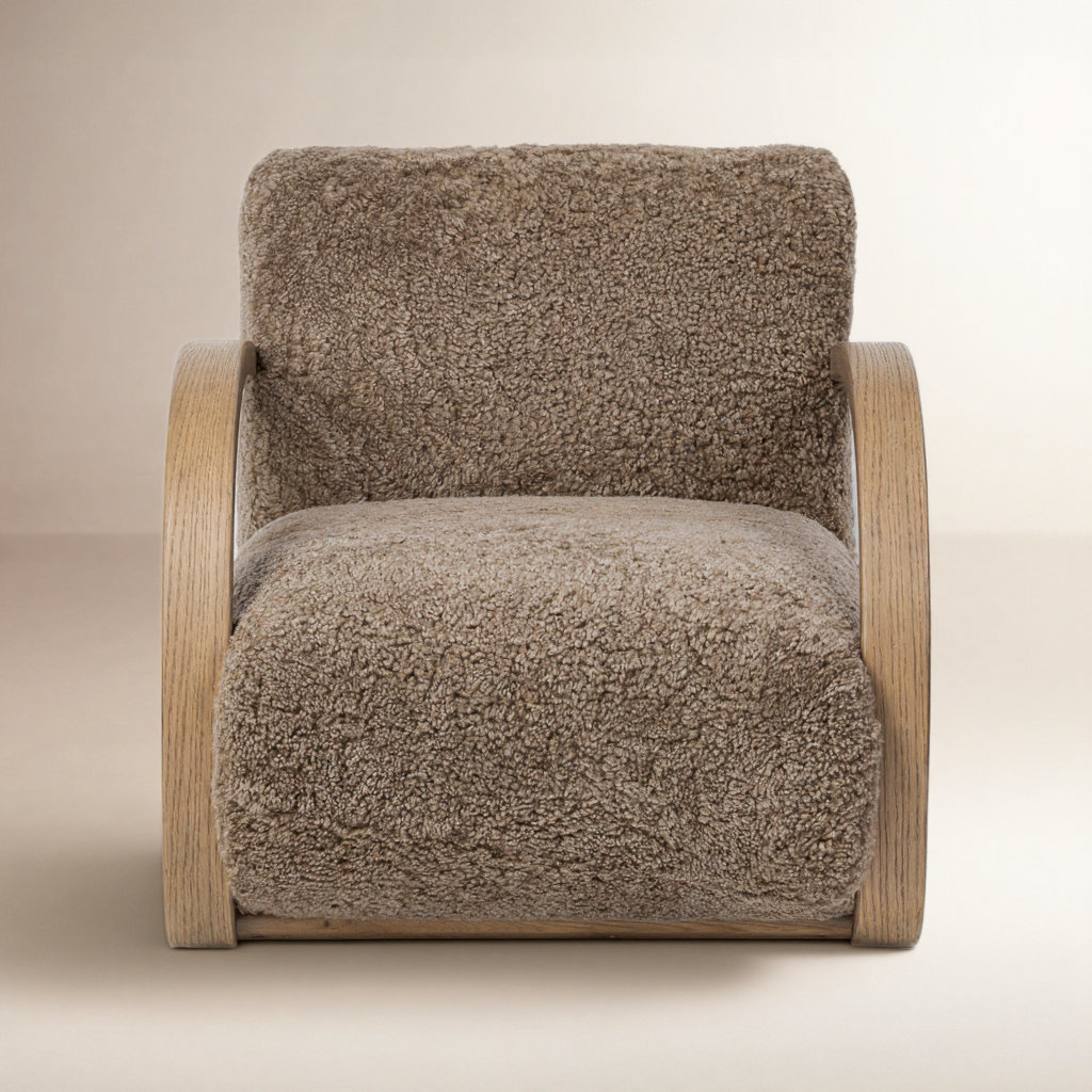 Genuine Leather Armchair, Taupe Shearling