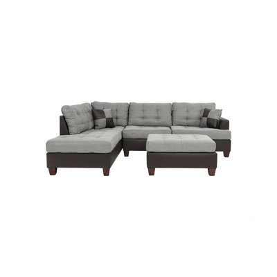 Contemporary Sectional Sofa With Polyfiber Linen-Like Fabric, Tufted Cushions, And Reversible 3Pc Design For Flexible Living Room Arrangements