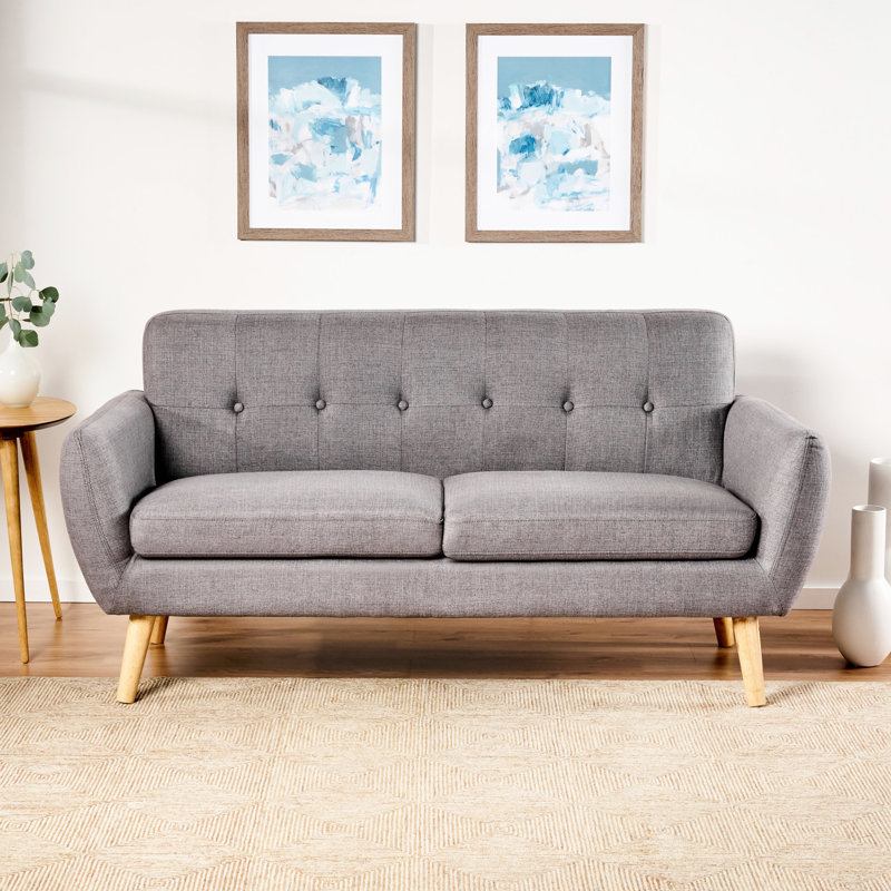 Revêtement en tissu gris foncé de style Mid-Century avec boutons gris foncé pour petits espaces et rembourrage doux