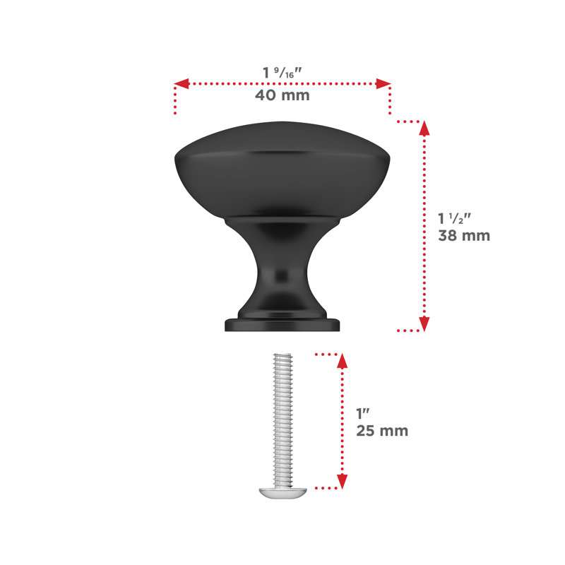 Poignée ronde surdimensionnée de 1 9/16 po de diamètre, Noir mat
