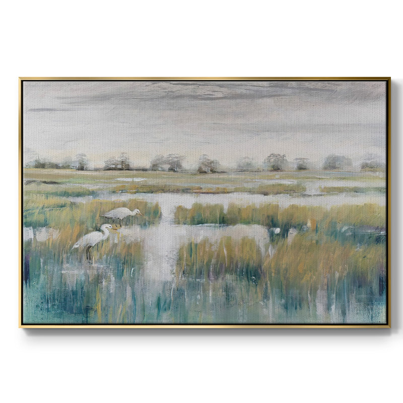 Marshland View V, reproduction d'art sur toile, Encadrement doré, H 27 po x l 41 po x P 2 po