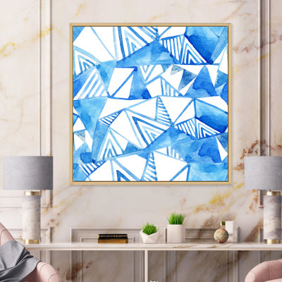 «Triangular Light Blue Geometrics On White II», reproduction d'art sur toile