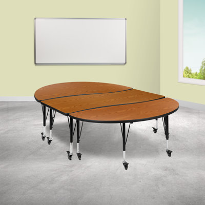 Goddard 3 Mobile Piece 76" Oval Wave Flexible Grey Adjustable Activity Table Set