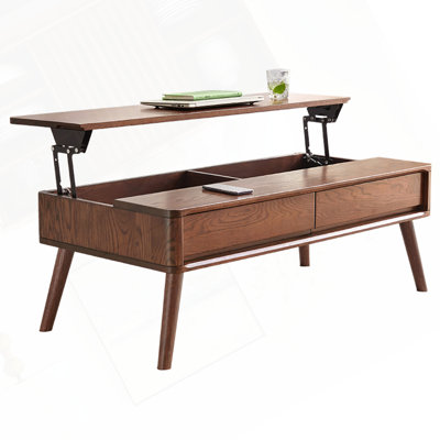 100% Solid Oak Coffee Table with Storage Shelf, Easy Assembly