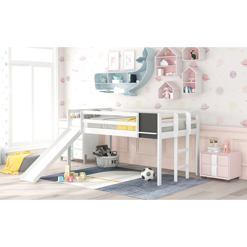 Lit mezzanine simple amélioré Chalkboard en blanc avec bois de pin et glissade de divertissement