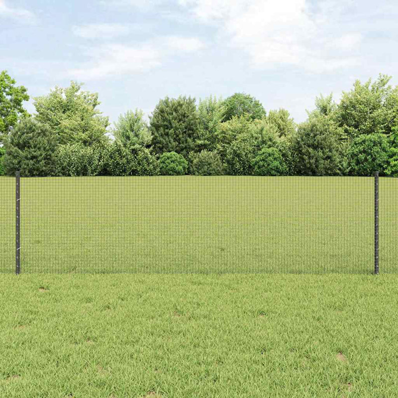 Vidaxl Fence With Posts Steel, Grey, 60cm H x 2500cm W x 2.7cm D