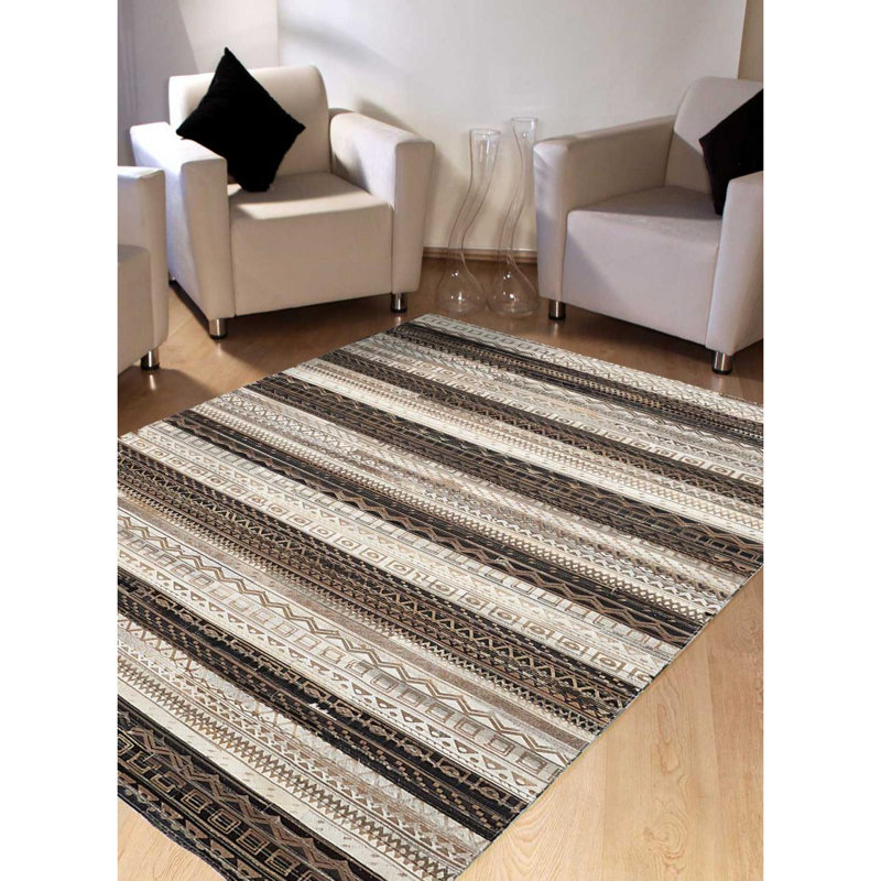 Grep Striped Hand Woven Area Rug, Rectangle 80 x 150cm