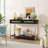 45.5 Inch Black Entryway Table with Geometric Design & Gold Accents, Mid-Century Modern Console Table with 2 Drawers & Open Shelf-1202531913