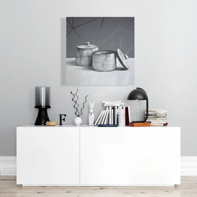 Vieux pot avec toile | Art mural blanc