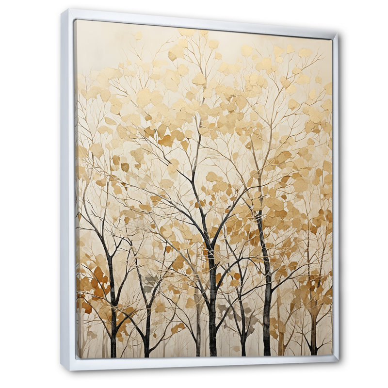 " Harmonous Beige Tree Art VI ", 32" H x 24" W x 1" D, White Floater Framed