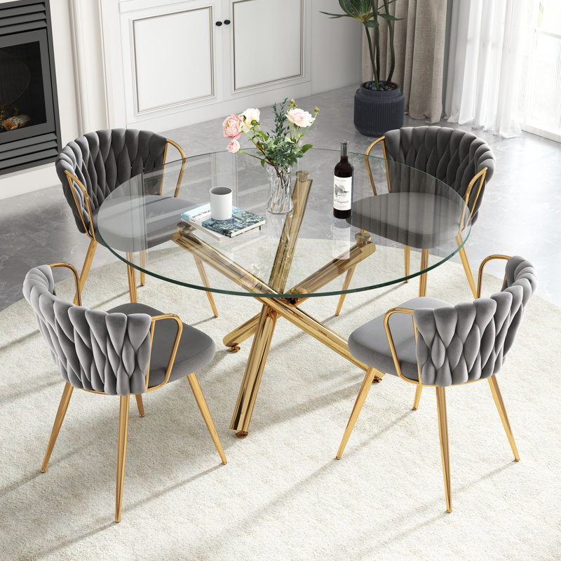 Ensemble de salle à manger 47 po, 5 pièces: table, 4 chaises, Gris, Doré