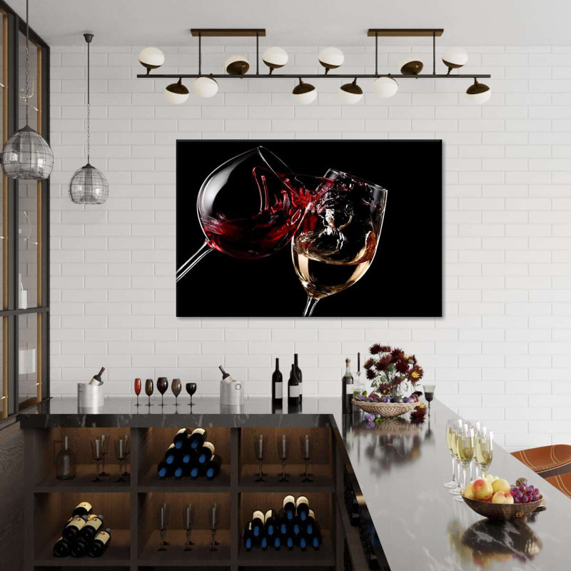 «Red and White Wine Glasses», reproduction sur toile, H 32 po x l 48 po x P 1,25 po