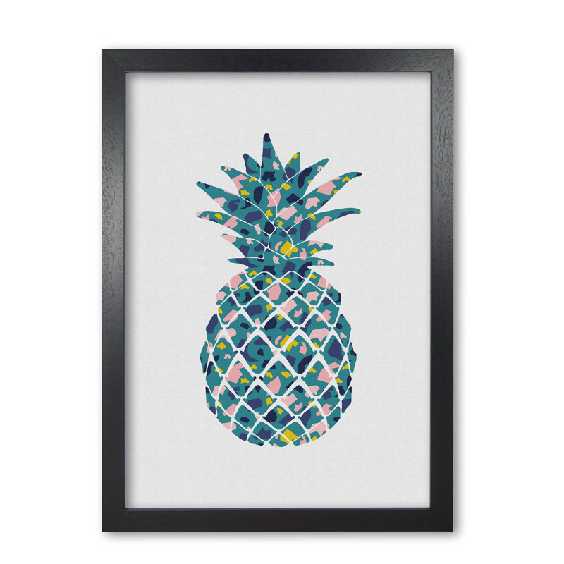 Teal Pineapple - Print, Black Grain Frame, 60 cm H x 42 cm W x 5 cm D