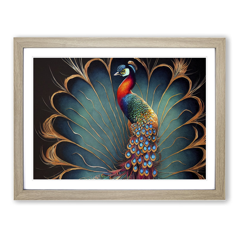 XH1022-6847X Peacock - Picture Frame Print, 25cm H x 34cm W x 2cm D, Beige