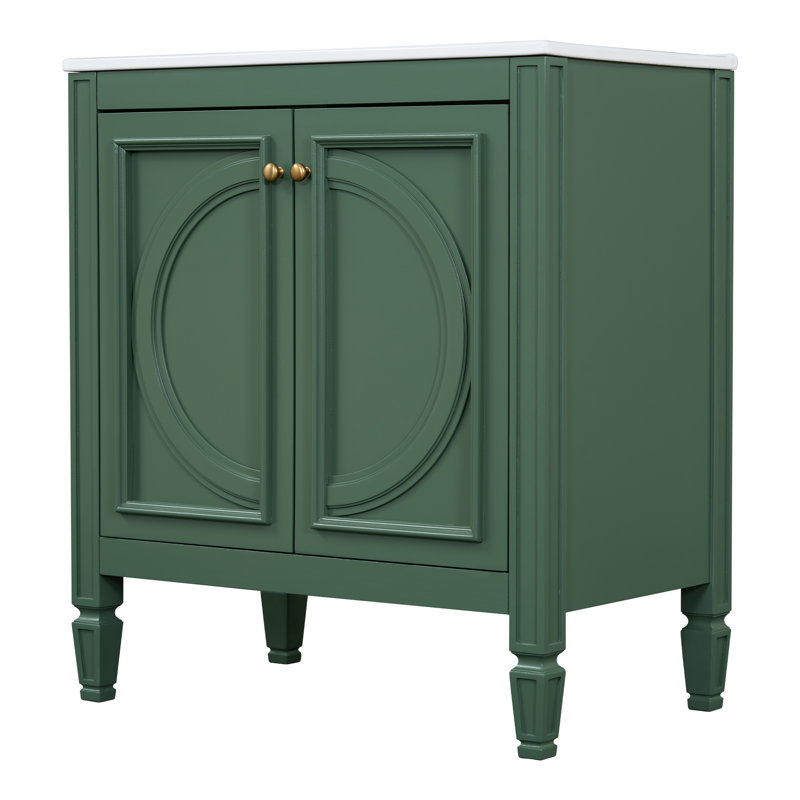 Eshin 30'' Bathroom Vanity With Ceramic Sink, Green, Gold