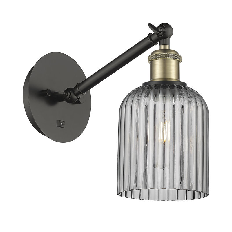 Fiennes Armed Sconce, Black Antique Brass, Light Smoke
