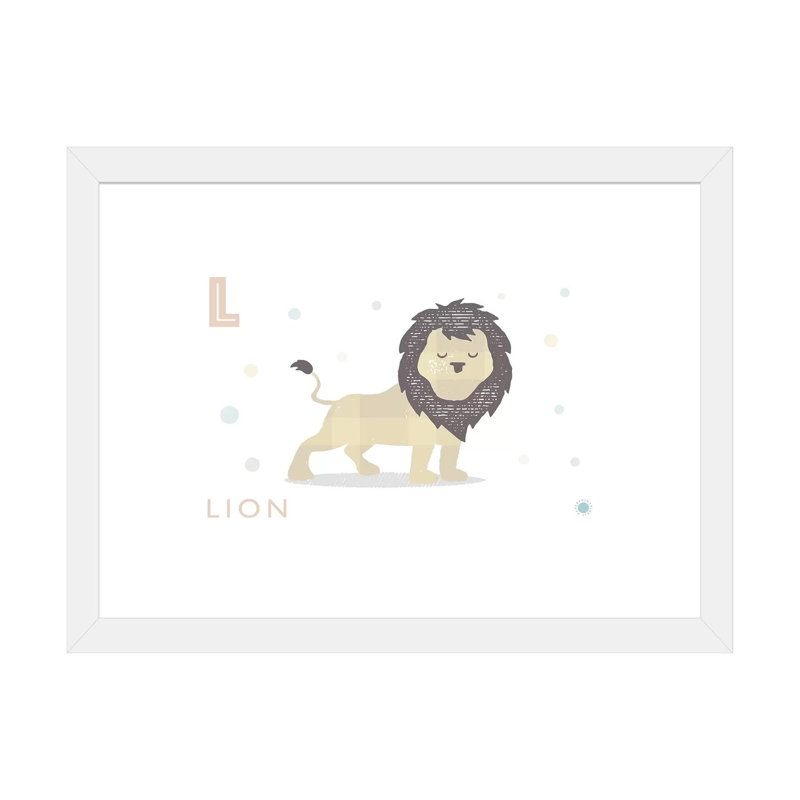 Lion - reproduction d'impression, H 24 po x l 32 po x P 1 po, Papier encadré blanc, Blanc