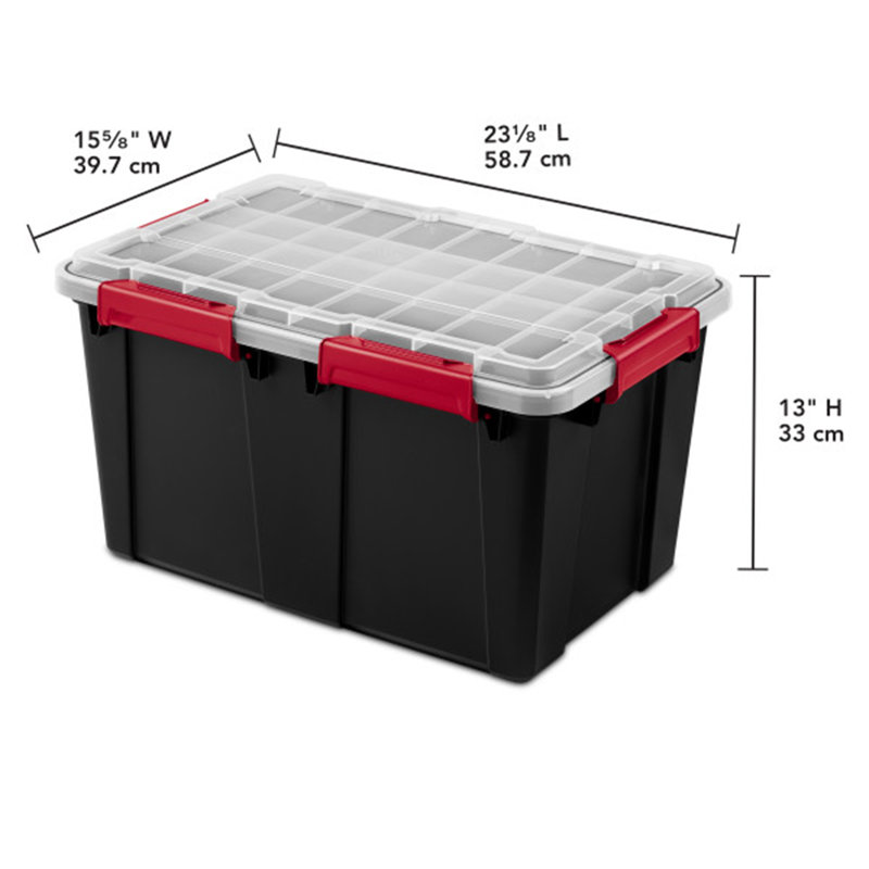 Sterilite 13.5 Gal Gasket Box, Stackable Storage Container w/ Lid, Black, 8 Pack