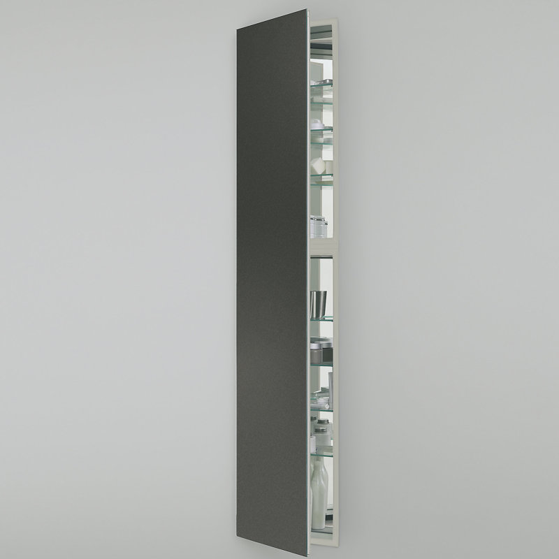 Armoire à pharmacie encastrée à 1 porte M Series avec 7 tablettes réglables et éclairage DEL, Gauche, Gris tinté