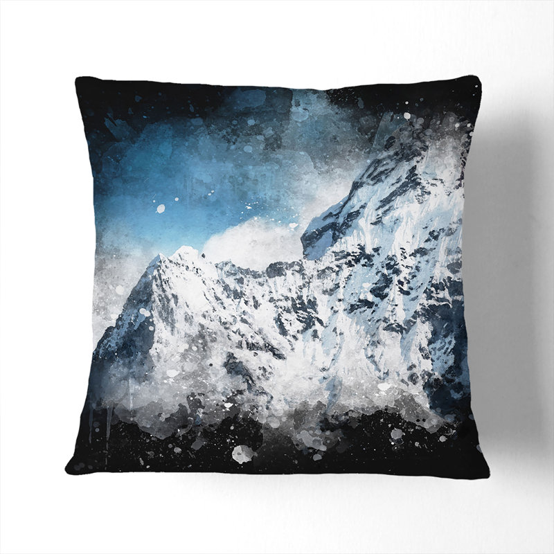 Ama Dablam Mountain in Nepal Paint Splash Cushion with Filling, 40cm H x 40cm W x 15cm D, White