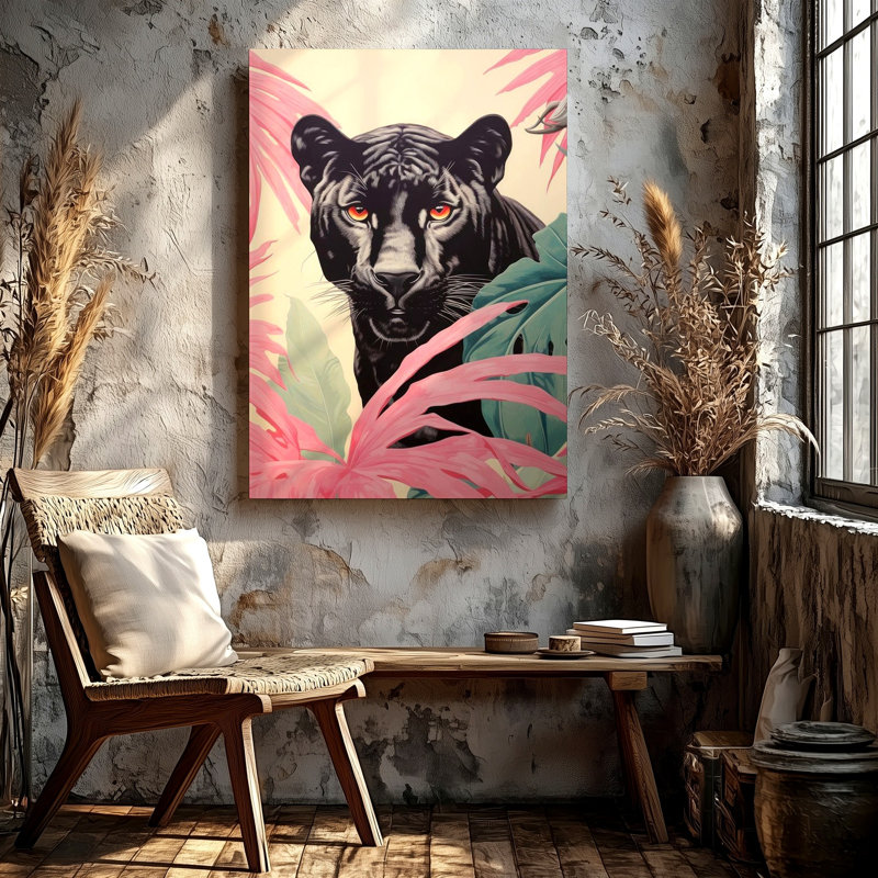 «Black Panther», impression de toile sur toile, feuilles de palmier rose tropical, H 11 po x l 14 po