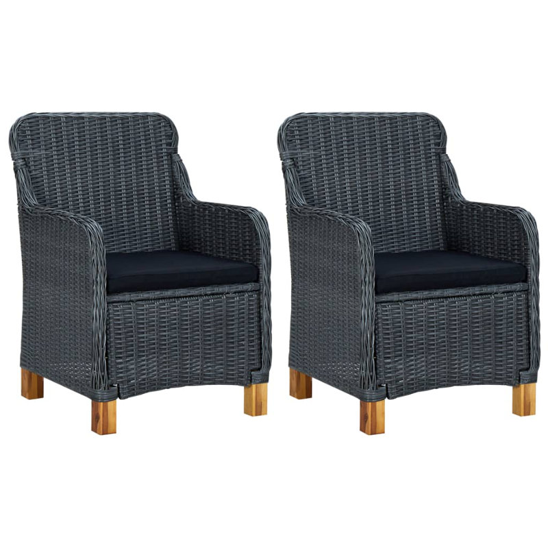 Patio Chairs with Cushions Poly Rattan, Dark Gray