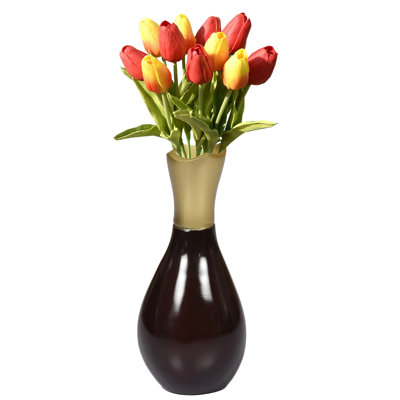 Vase de table décoratif en aluminium coulé en aluminium, deux tons noir et argent 9,75 pouces