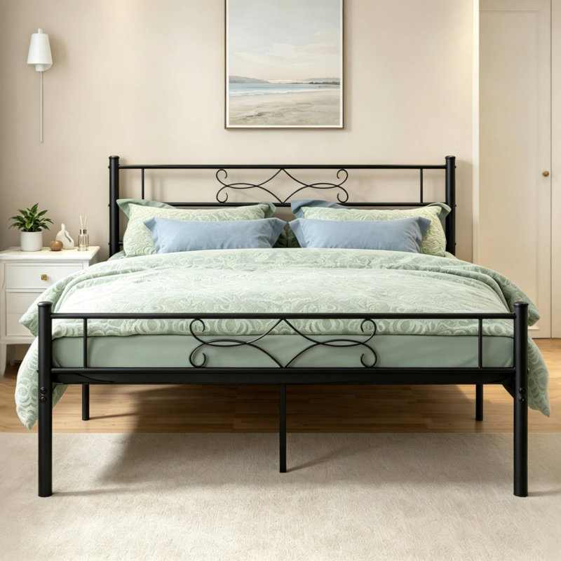 Lit plateforme simple en métal Abigael, Lit double, Noir