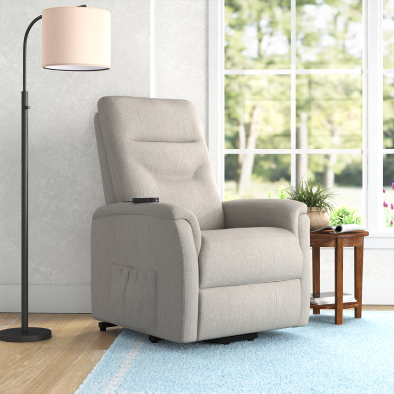 Blerta Upholstered Microfiber / Microsuede Lift Assist Power Recliner, Beige