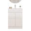 Meuble-lavabo de 61 cm avec lavabo intégré, blanc brillant, sans poignées, avec 2 portes et étagère intérieure, lavabo en céramique à bords épais, charnières à fermeture douce, montage facile