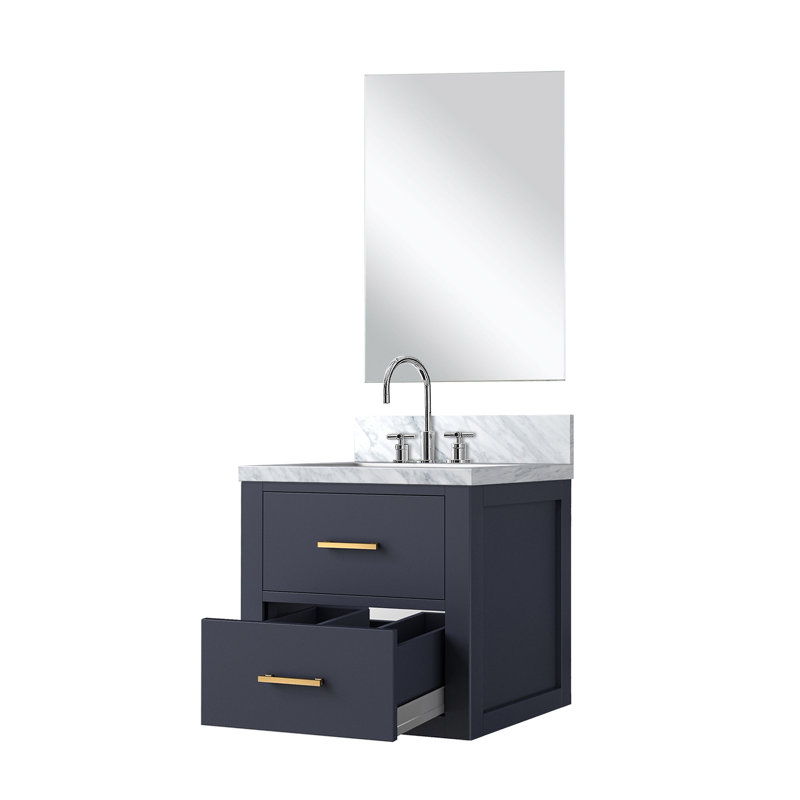 Ensemble de meuble-lavabo simple bleu l 20 po x P 18 po, comptoir en acrylique, miroir 18 po et robinet, Blue/Gold