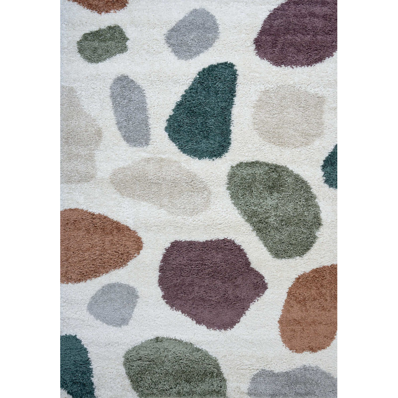 Moodi Modern Shaggy Area Rug Abstract Pebble Design, Rectangle 80 x 150 cm, Multicolour 