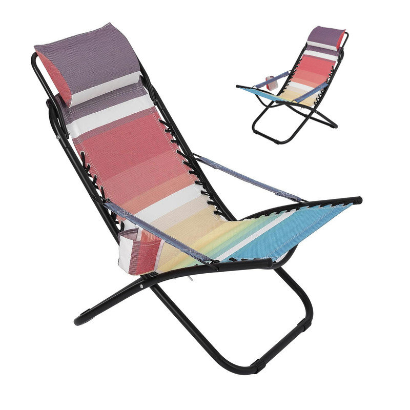 Folding Outdoor Lounge Chair with Cup Holder, Headrest