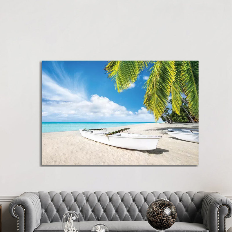 Boat At The Beach On Bora Bora by Jan Becke - Wrapped Canvas Print, 152.5 cm H x 101.5 cm W