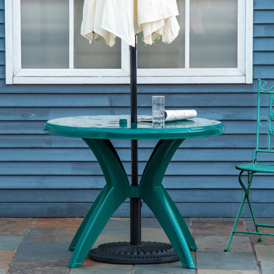 Table de patio ronde en plastique de 36,74 po avec trou pour parasol - Bistro d'extérieur pour le jardin, la cour, l'eau, la cour de construction stable, la piscine facile à nettoyer, la patinoire