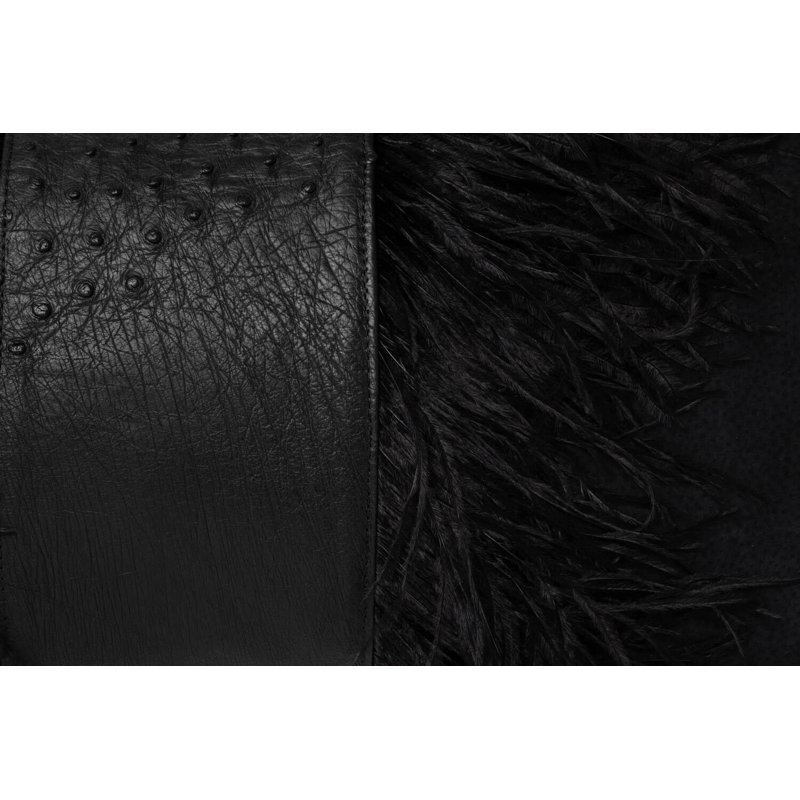 Feather Trim Suede Lumbar Pillow, Black