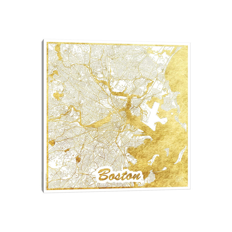 Boston Gold Leaf Urban Blueprint Map by Hubert Roguski - Wrapped Canvas Print, 66.04 cm H x 66.04 cm W x 3.175 cm D