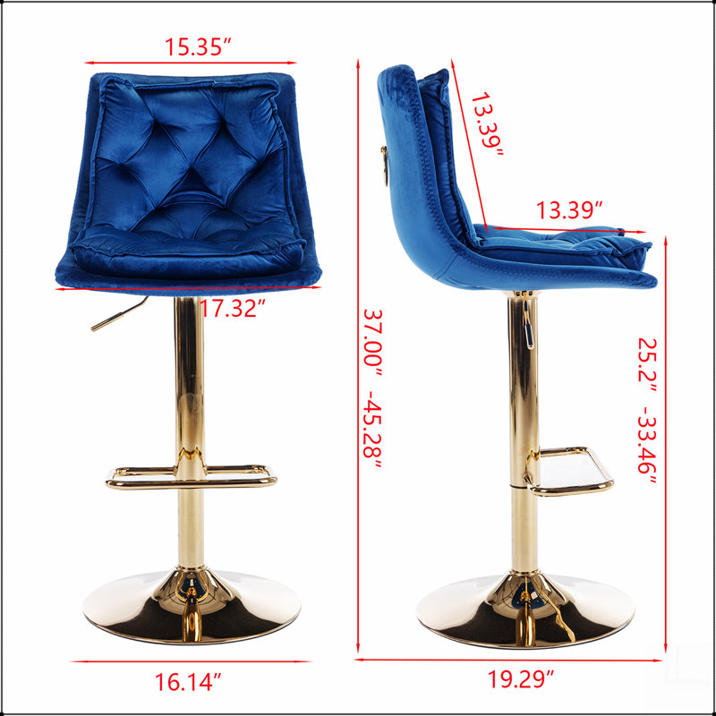 Ensemble de 2 tabourets de bar, avec repose-pieds chromé et base pivotante réglable en hauteur, Bleu