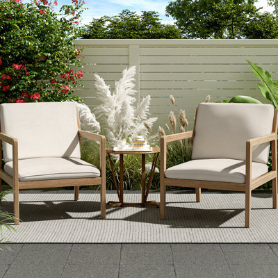 Fauteuil de patio de 2 personnes en bois avec un design contemporain avec des sièges à lattes et des pieds fuselés, lattes à 2 coussins pour l'extérieur