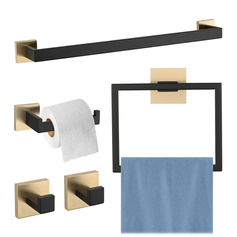 5 - Piece Bathroom Hardware Set, Matte Black/Gold