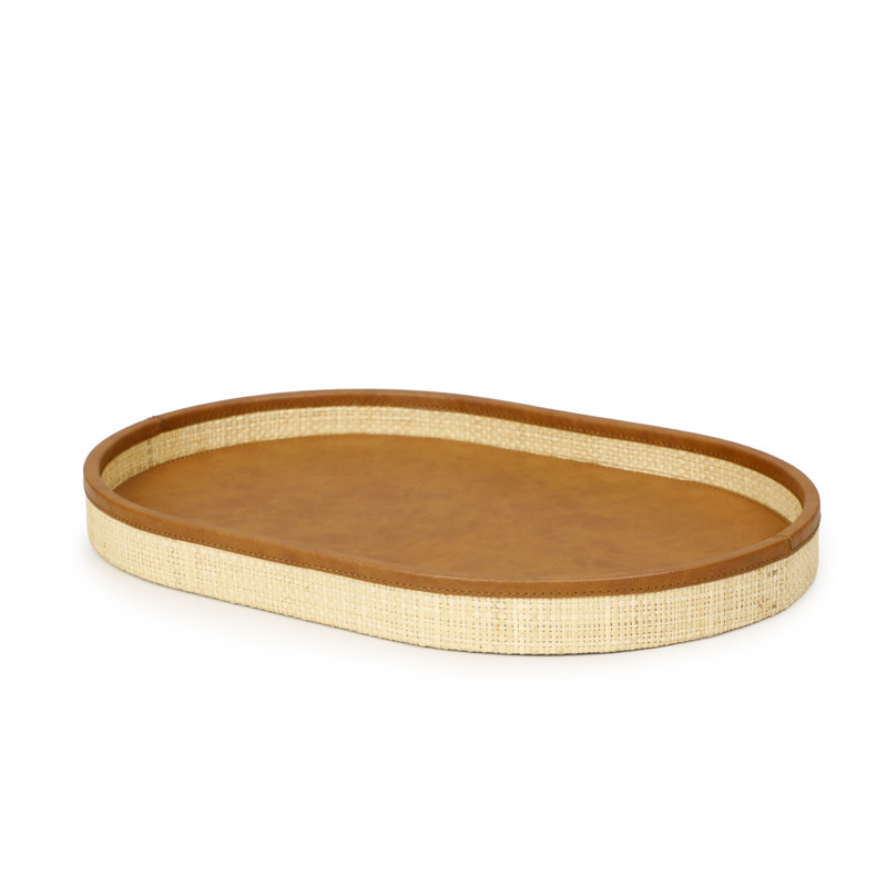 Hakiri Natural Raffia Medium Designer Storage Tray, 1.3" H x 16" W x 10" D