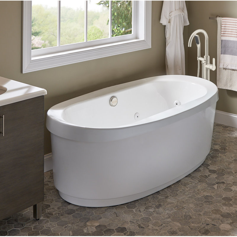 Inizio™ 65.5" x 35.625" Freestanding Whirlpool Bathtub, White/Brushed Nickel
