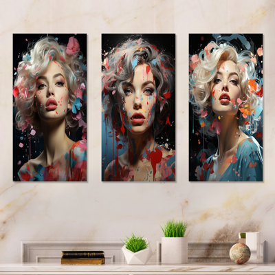 Blue And Black Marilyn Monroe Glamour Portrait I - Woman Metal Prints Set Of 3