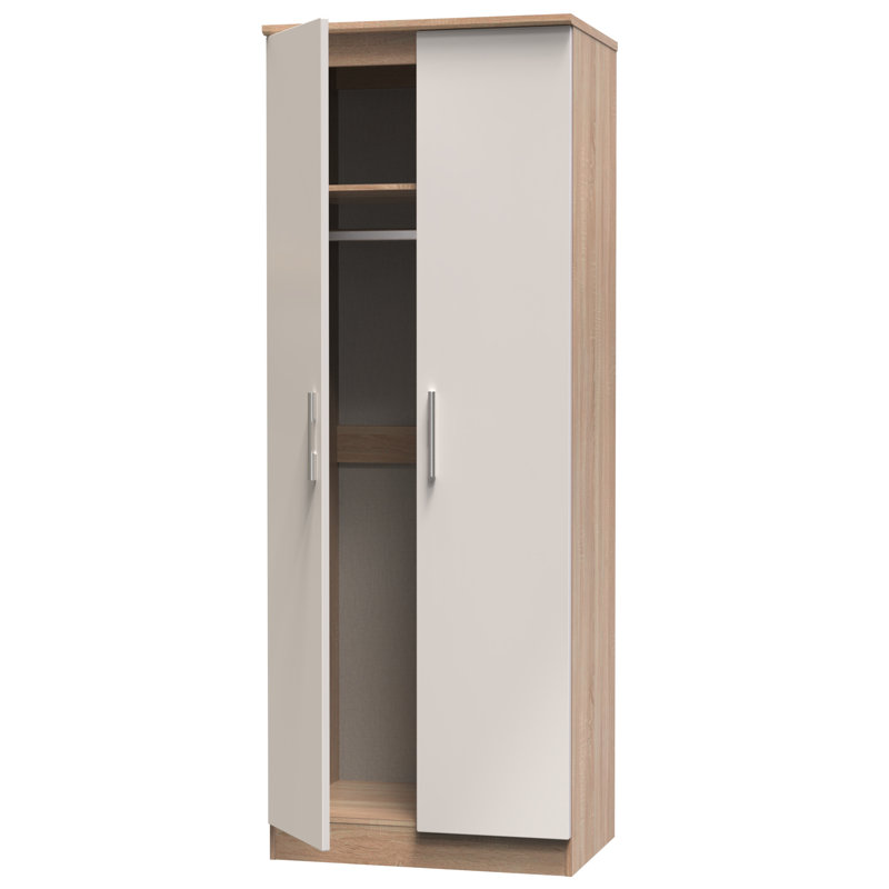 Borgeson 2 Door Wardrobe , 196" H x 74" W x 53" D, Kashmir Gloss/Bardolino Oak