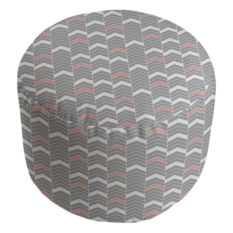Upholstered Pouf, Red Accent