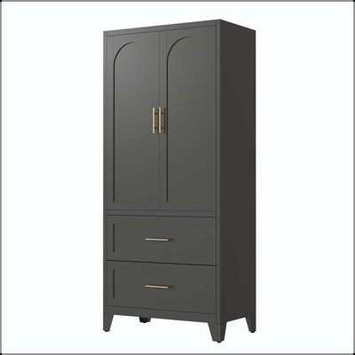 71" Tall Metal Wardrobe with 2 Drawers and Adjustable Shelf
