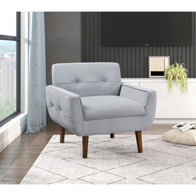 Fauteuil d'appoint gris avec mousse haute et cadre en contreplaqué de salon en velours doux