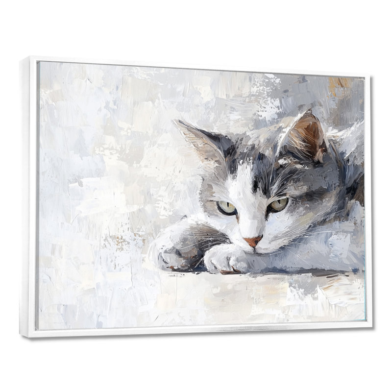 Décoration murale chats - regard de chat, Impression dans un cadre flottant sans passe-parto, H 24 po x l 32 po, Blanc
