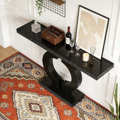 Mirrored Console Table Modern Sofa Table with O-Shaped Base