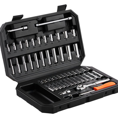 1/4 Inch Drive 54 - Piece Socket And Ratchet , 6 Point Socket, Metric, 5/32 9/16 In, 4 14 Mm, Rust Cr V, For Machinery Installation V Plating, Equipment Tinkering